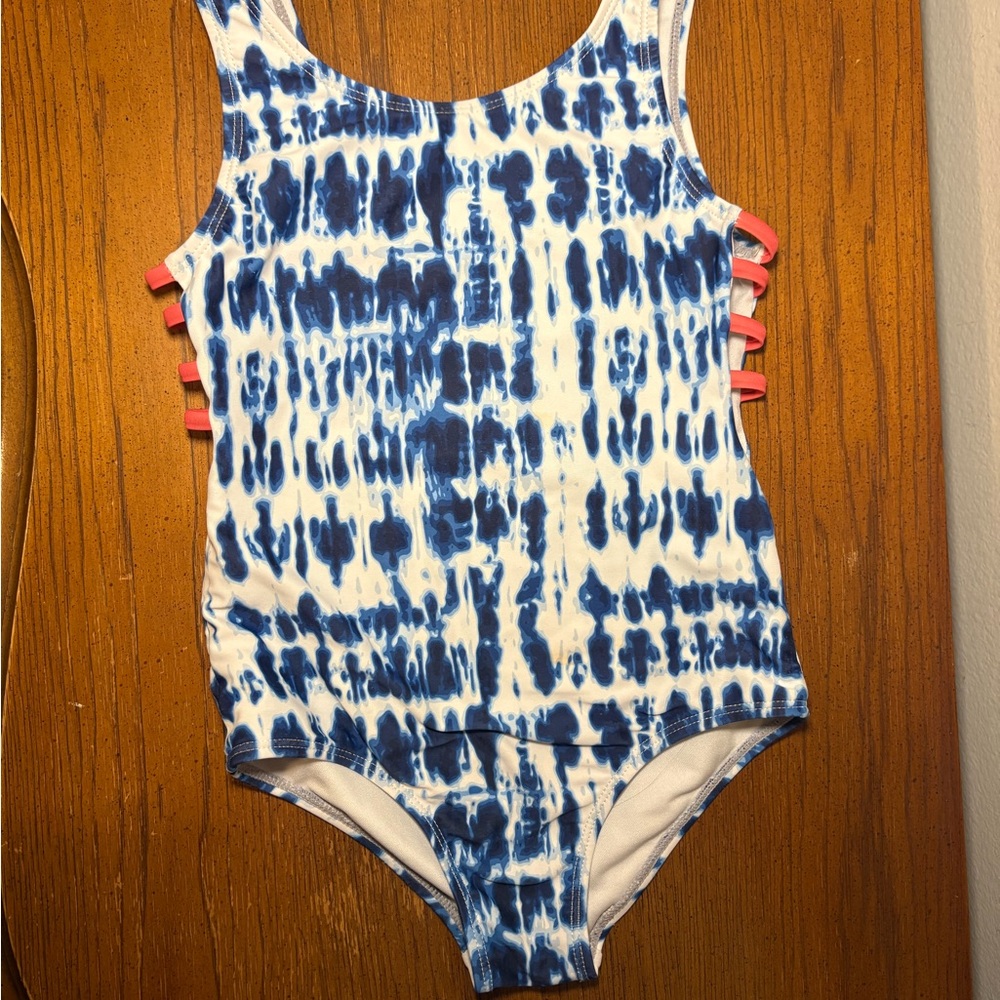 Girls size 7 Andy & Evan Blue and White Kids Swim One Piece